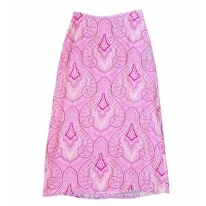 Vintage Y2K Burberry Pink Hippie Boho Paisley Print 100% Silk Maxi Skirt- Sz 10
